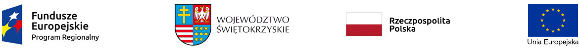 Logotypy Funduszy Europejskich, Województwa Świętokrzyskiego, Rzeczypospolitej Polskiej i Unii Europejskiej.